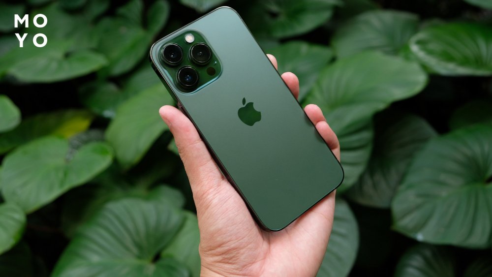 зеленый iPhone на фоне природы