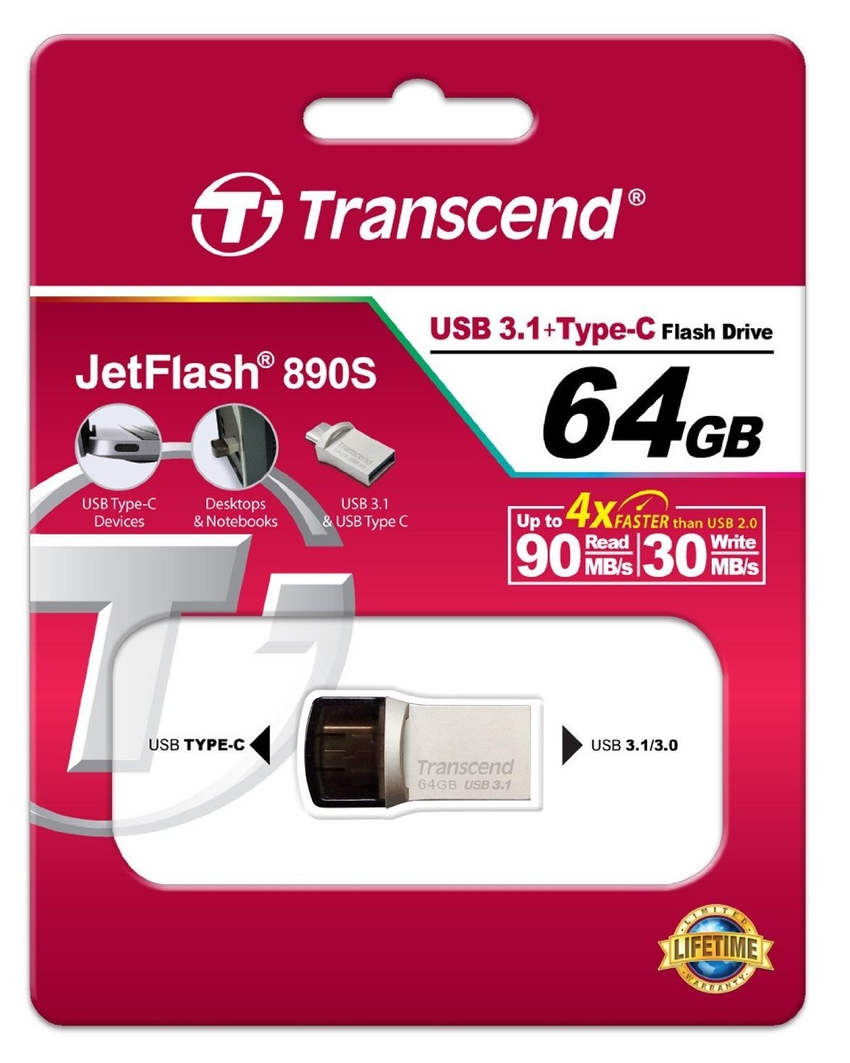  Накопичувач USB 3.1 TRANSCEND Type-C 890 64GB (TS64GJF890S) фото