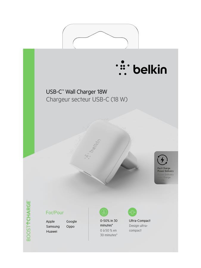 Мережевий зарядний пристрій Belkin Home Charger (18W) Power Delivery Port USB-C, whiteфото