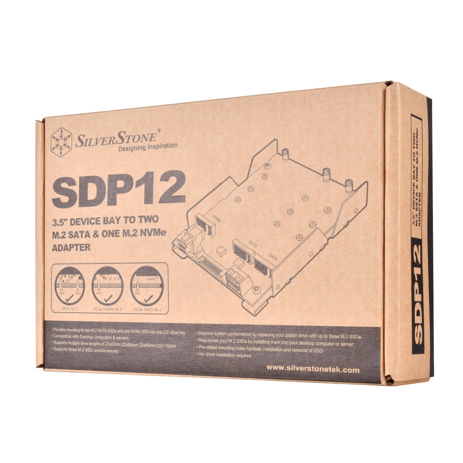 Адаптер для корпуса 3.5&quot; SILVER STONE для 2xM.2 SATA SSD и 1xNVMe SSD (SST-SDP12) фото 