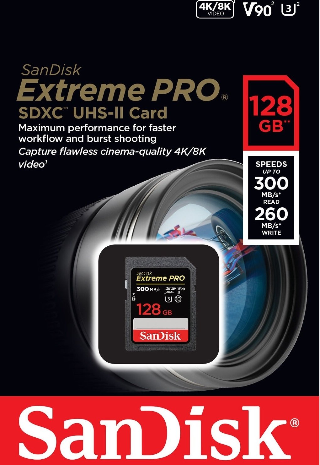 Карта памяти SanDisk SDXC 128GB C10 Extreme Pro UHS-II U3 V90 R300