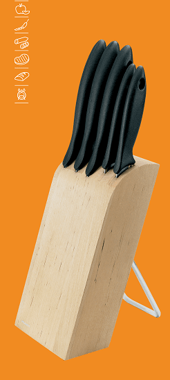 Набор ножей в деревянном блоке Fiskars Essential, 5шт (1023782) фото 