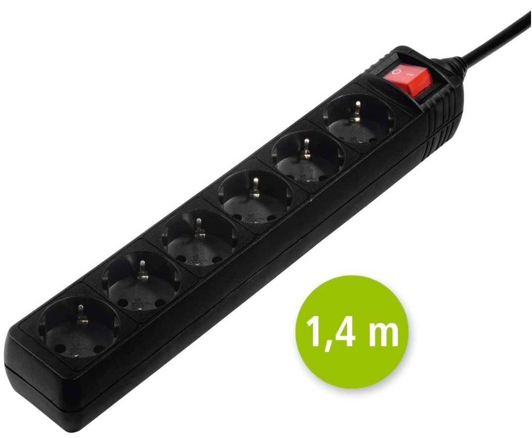 Сетевой удлинитель НАМА 6XSchuko с выключателем 3G*1.5мм 1.4м Black фото 