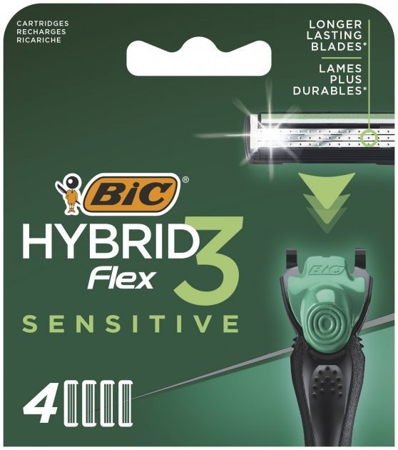 Сменные картриджи для бритья (лезвия) мужские BIC Flex 3 Hybrid Sensitive 4 шт фото 