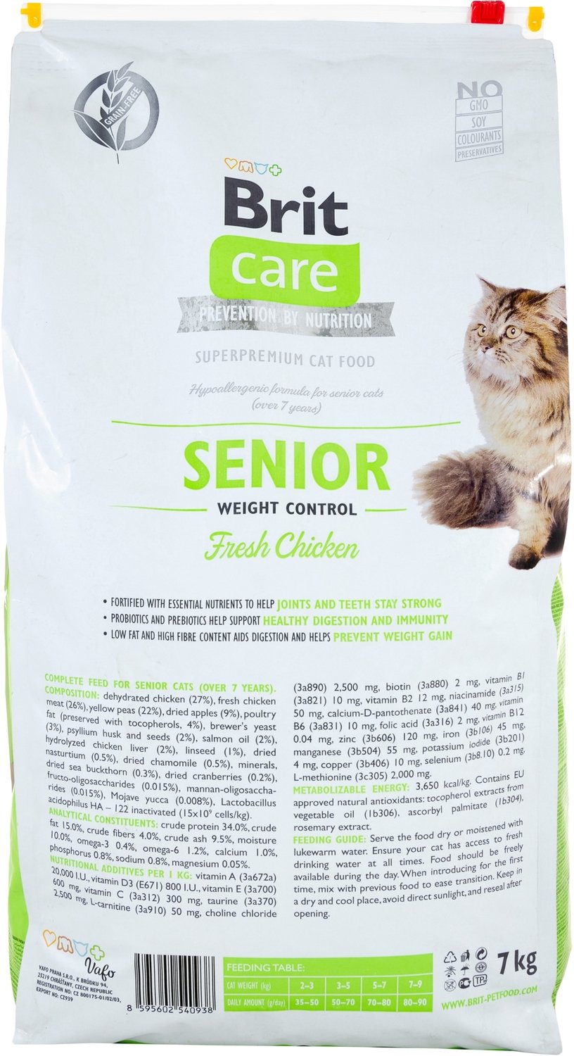 Сухий корм для кішок з надмірною вагою Brit Care Cat GF Senior Weight Control з куркою, 7кгфото