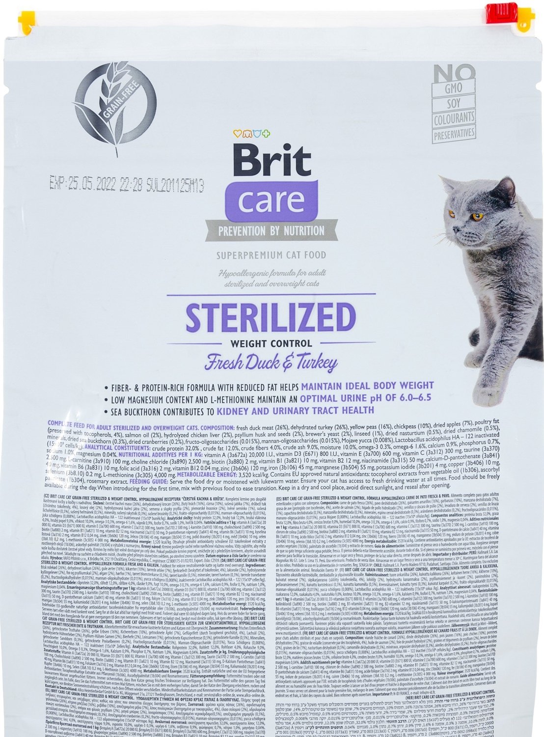 Сухий корм для стерилізованих котів та котів з надмірною вагою Brit Care Cat GF Sterilized Weight Control з качкою та індичкоюфото