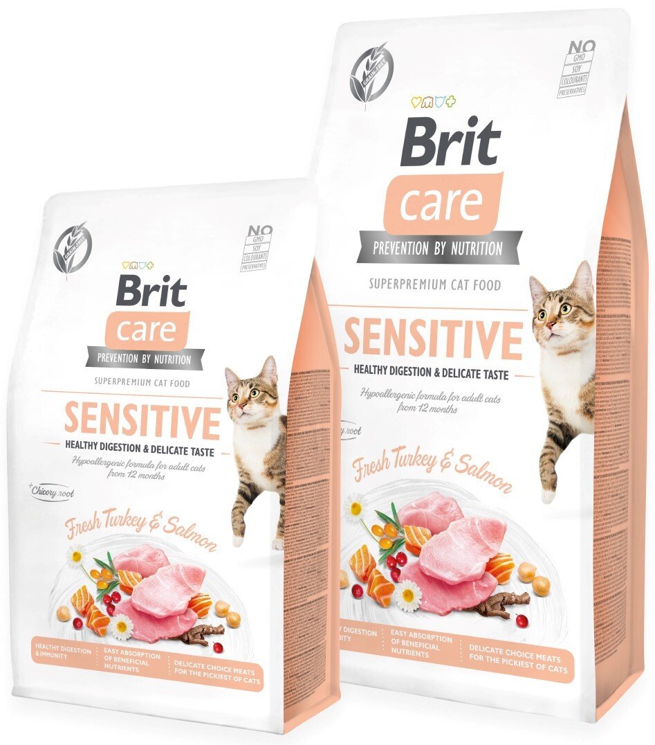 Сухий корм для вибагливих кішок Brit Care Cat GF Sensitive Digestion &amp; Delicate Taste з індичкою та лососем, 0,4 кгфото