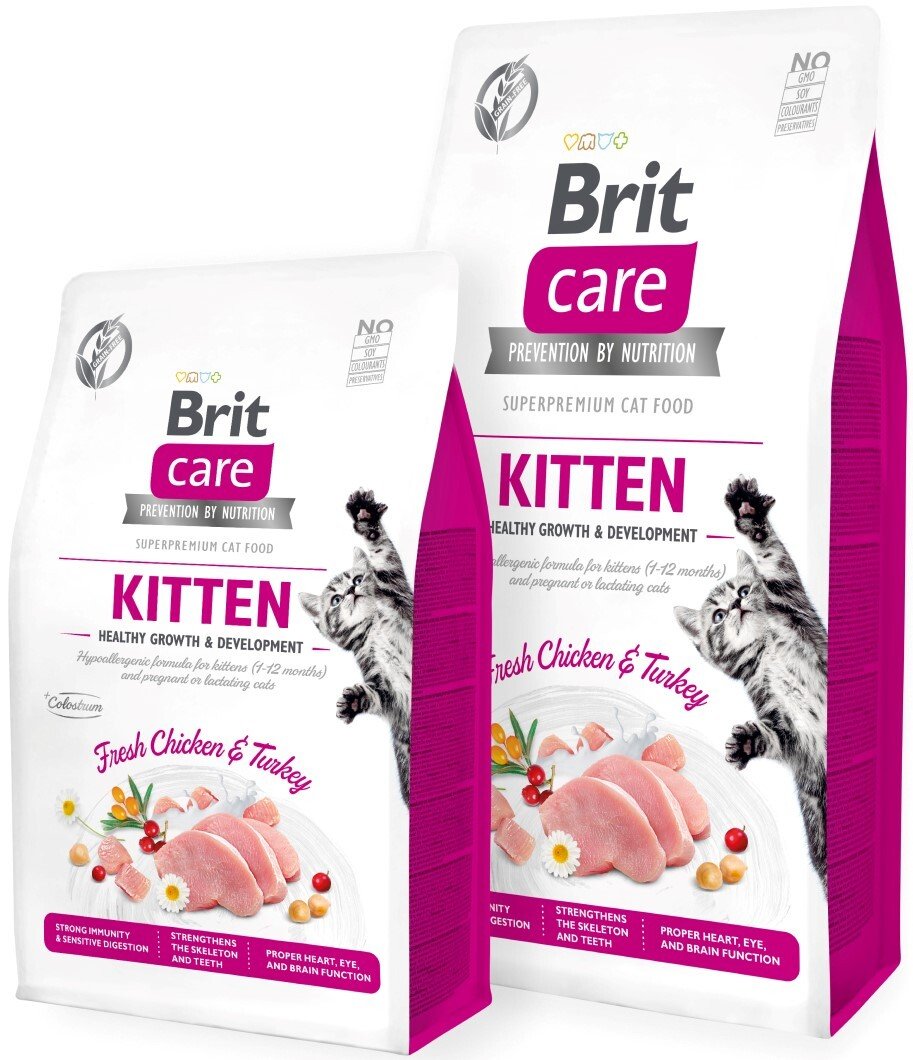 Сухий корм для кошенят Brit Care Cat GF Kitten Growth &amp; Developmen з куркою та індичкою, 2кгфото