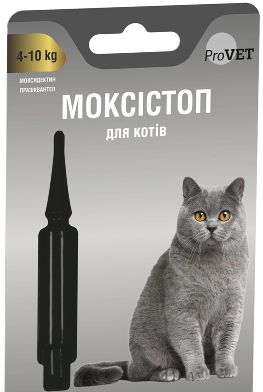 Краплі ProVET Моксістоп для котів масою тіла від 4 до 10 кг, 1 піпетка 1,0 млфото