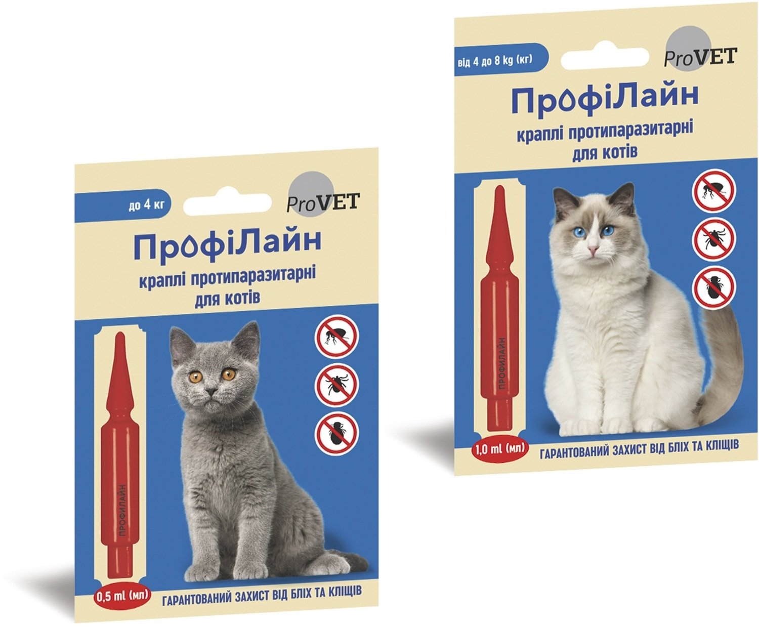 Краплі від бліх та кліщів ProVET ПрофіЛайн для котів вагою до 4 кг, 1 піпетка по 0,5 млфото