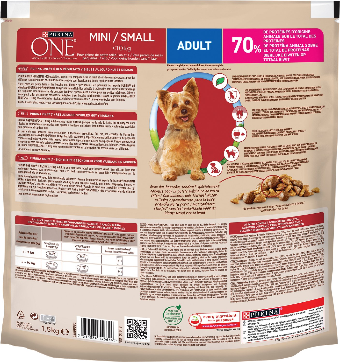 Сухой корм для взрослых собак мелких пород Purina One Mini Adult с  говядиной и рисом 1.5 кг – купить в Киеве | цена и отзывы в MOYO