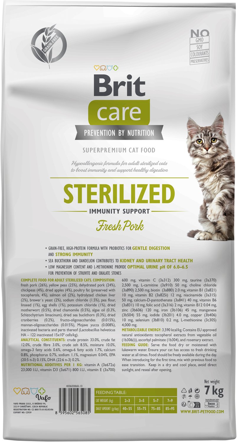 Сухий корм Brit Care Cat GF Sterilized Immunity Support для стерилізованих кішок, зі свининою, 7 кгфото