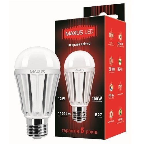 Світлодіодна Лампа Maxus LED-336 A60 12W 4100K 220V E27 AL (1-LED-336)фото