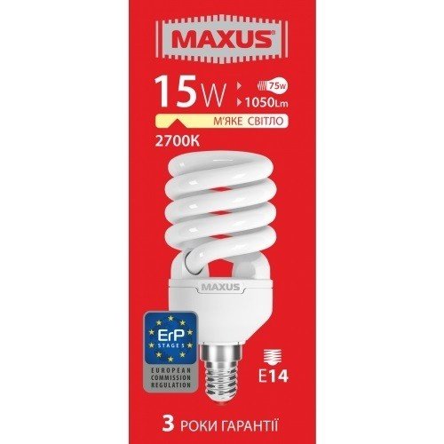  Енергозберігаючих лампа MAXUS XPiral 15W 2700K E14 (1-ESL-007-11) (1-ESL-007-11) фото