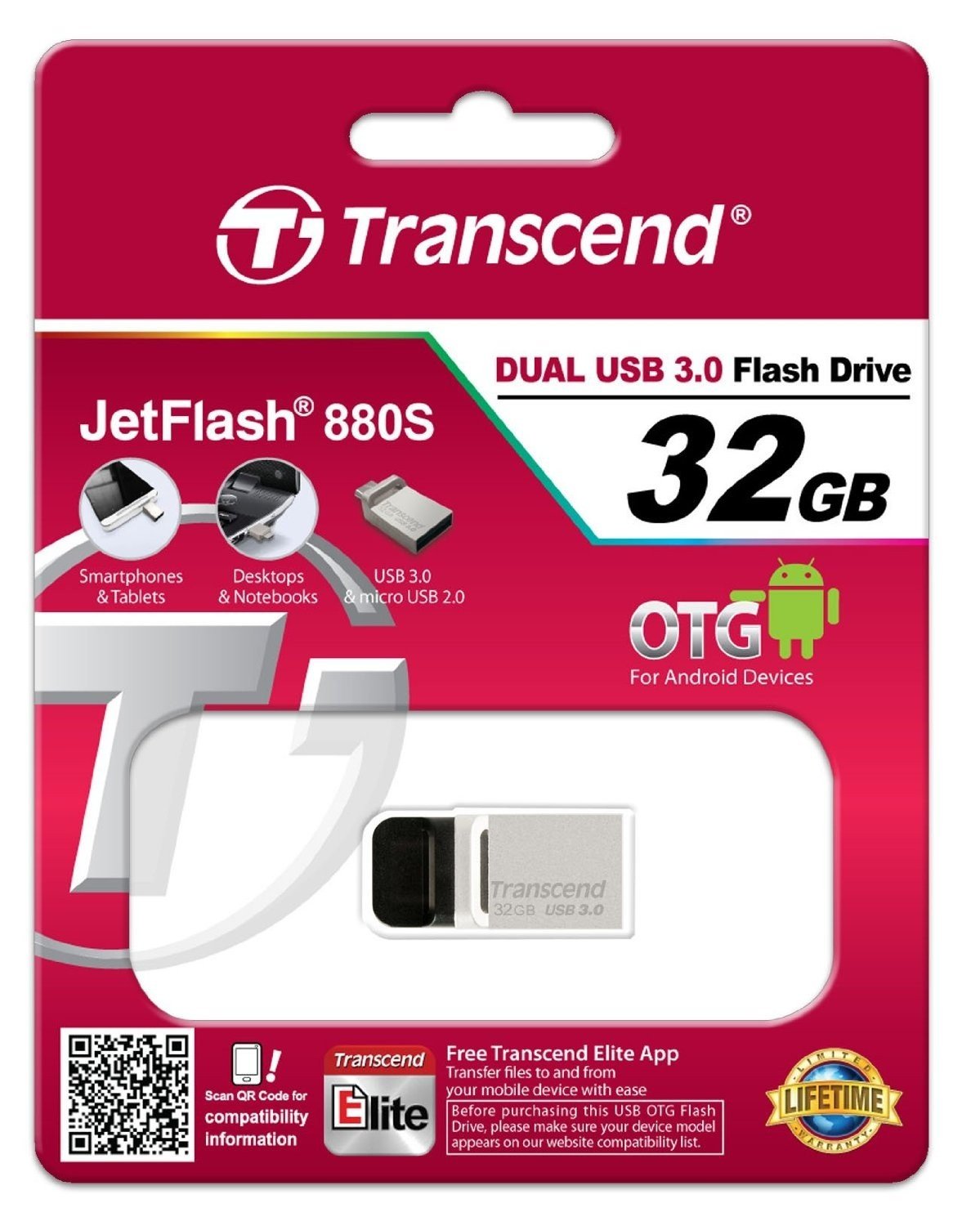  Накопичувач USB 3.0 TRANSCEND JetFlash OTG 880 32GB Metal Silver (TS32GJF880S) фото