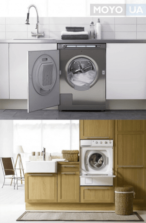 Встраиваемая стиральная машина в интерьере кухни