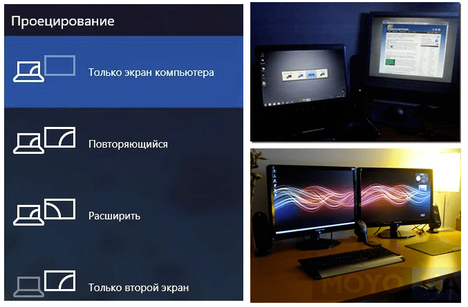 Виды проецирования после соединения ноутбука с монитором