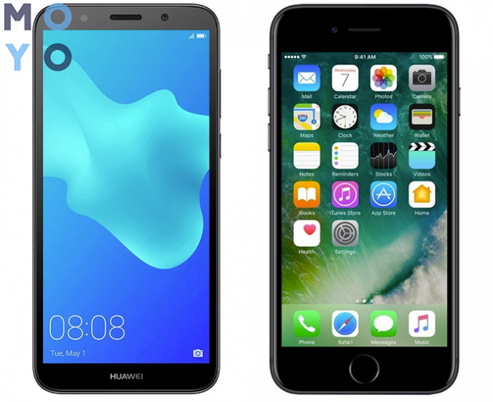 смартфоны с 2 ГБ ОЗП Huawei Y5 2018 и iPhone 7