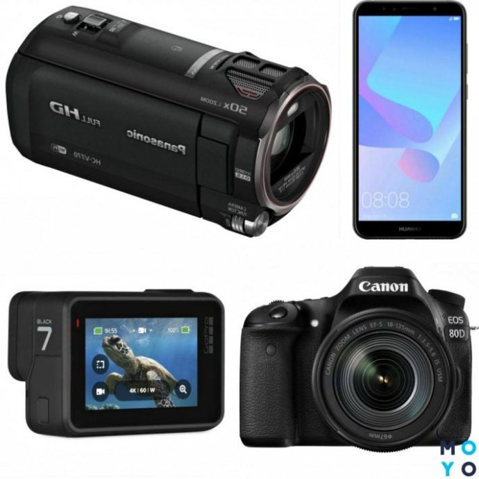 Видеокамера, смартфон, экшен-камера и фотоаппарат