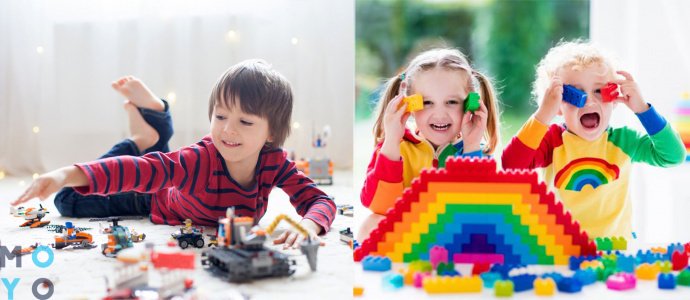 дети играют в Lego