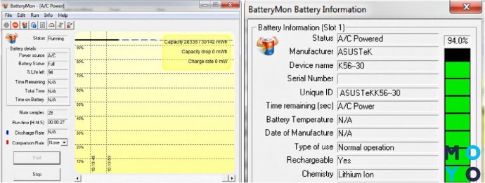 Приложение BatteryMon для аккумулятора ноутбука