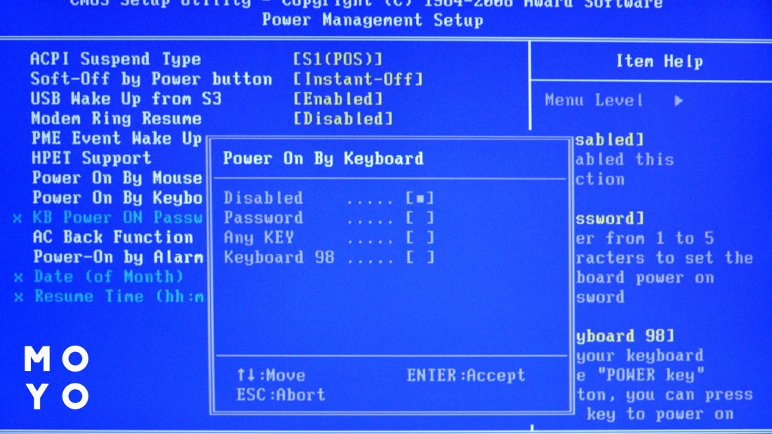 AWARD BIOS для включення комп'ютера з клавіатури