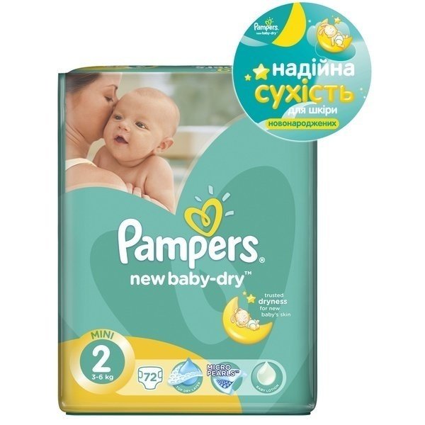 Подгузники Pampers New Baby Dry Mini (3-6кг) экономичная упаковка 72/2 (4015400393818)
