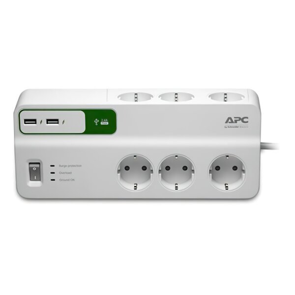 Акція на Сетевой фильтр APC Essential SurgeArrest 6 outlets + 2 USB (5V, 2.4A) від MOYO