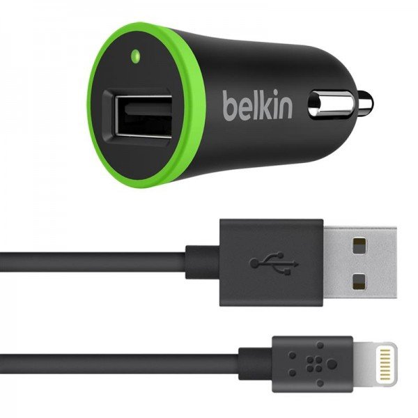 

ЗУ авто МС Belkin USB BoostUp Charger (LIGHTNING сable, USB 2.4Amp), Черный