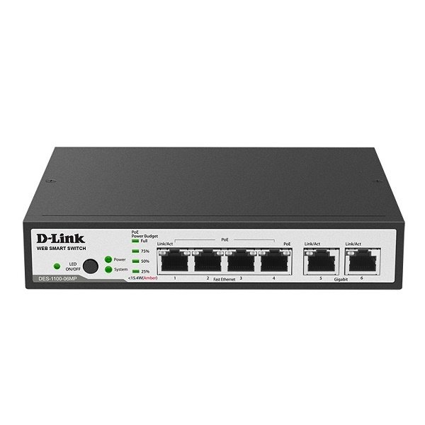 

Коммутатор D-Link DES-1100-06MP 4xFE PoE, 2x1GE (DES-1100-06MP)