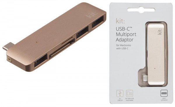 

Переходник Kit USB-C Multiport Adaptor USB-C to 3*USB 3.0, SD/microSD reader (Gold)