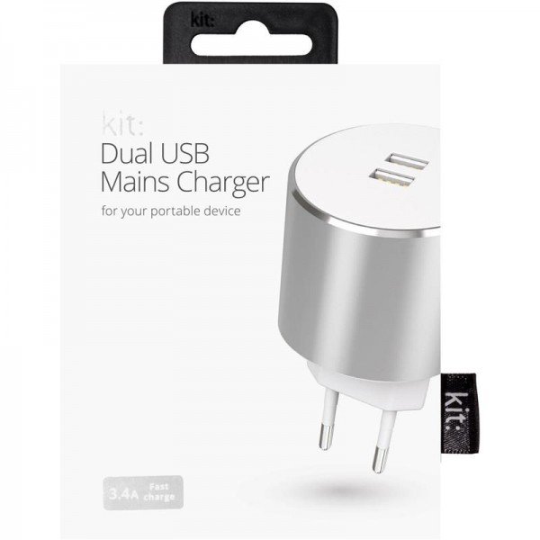 

ЗУ сетевое МС Kit Platinum Dual USB Charger (USB 3.4 Amp), Silver