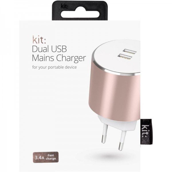 

Сетевое зарядное устройство Kit Platinum Dual USB Charger 3.4A Rose Gold