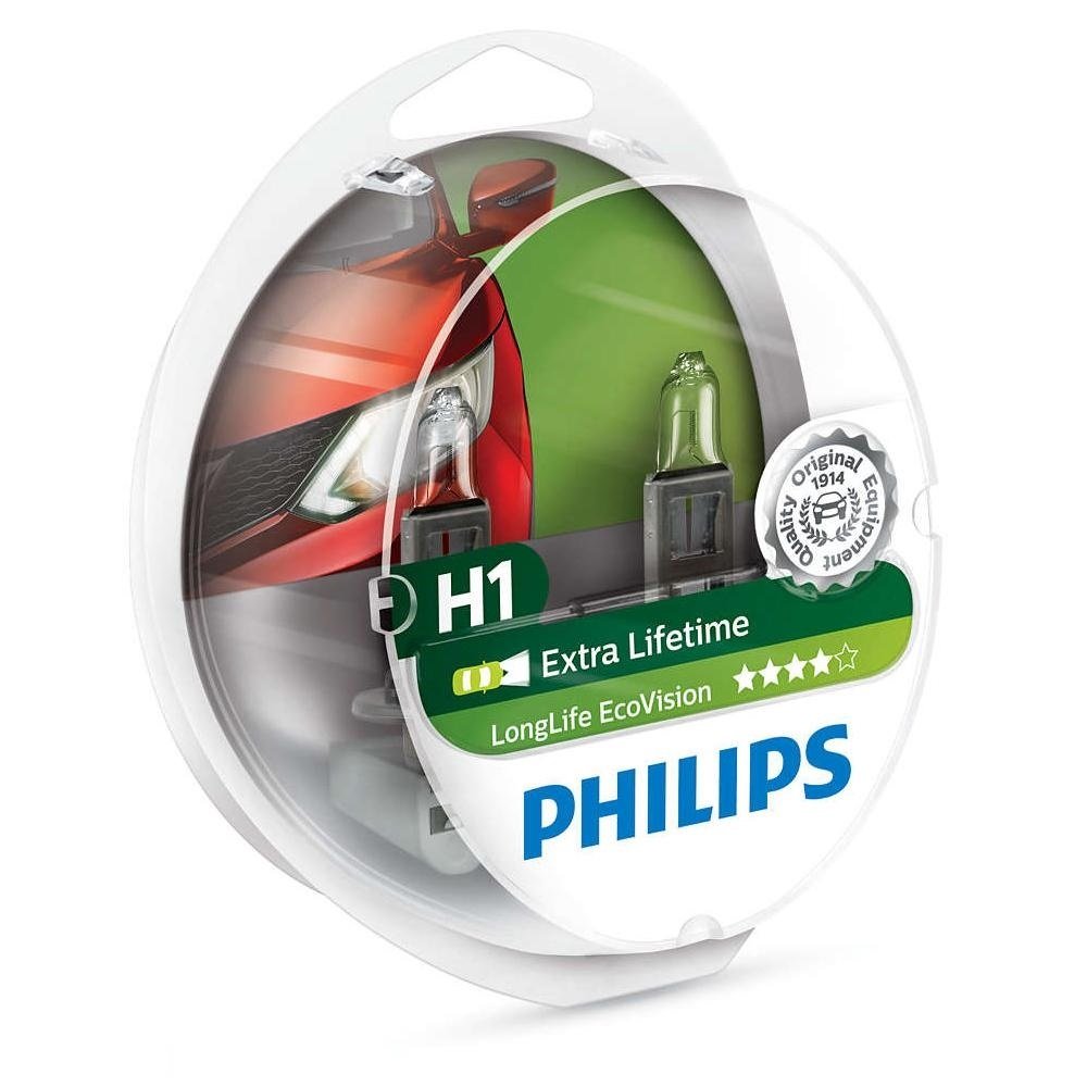 Акція на Лампа галогеновая Philips H1 LongLife EcoVision (12258LLECOS2) від MOYO