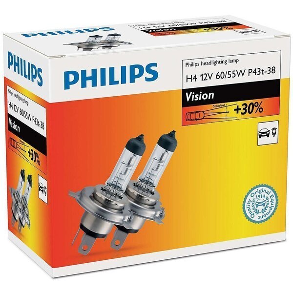 Акция на Лампа галогеновая Philips H4 Vision (12342PRC2) от MOYO