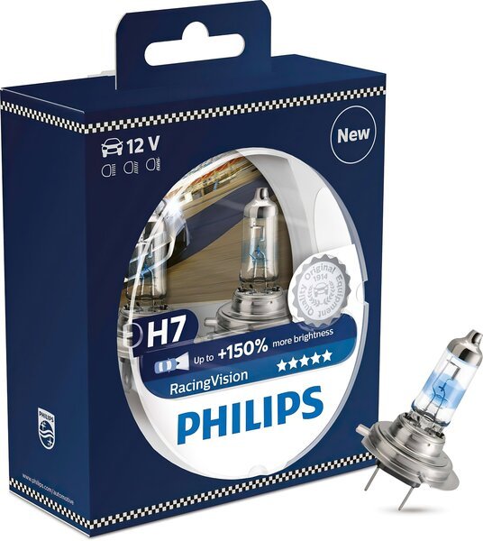 Акция на Лампа галогеновая Philips H7 RACING VISION +150% (12972RVS2) от MOYO