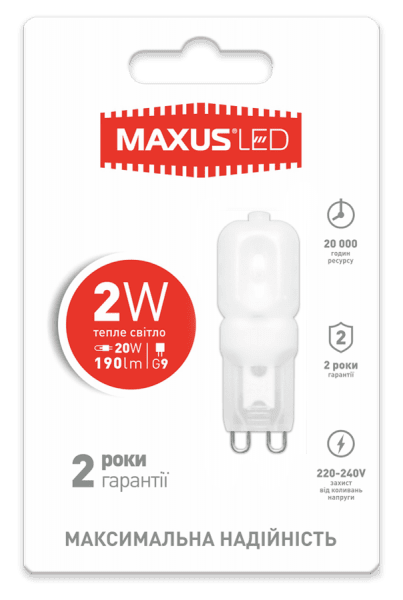 

Светодиодная лампа MAXUS G9 2W 3000K 220V (1-LED-201)