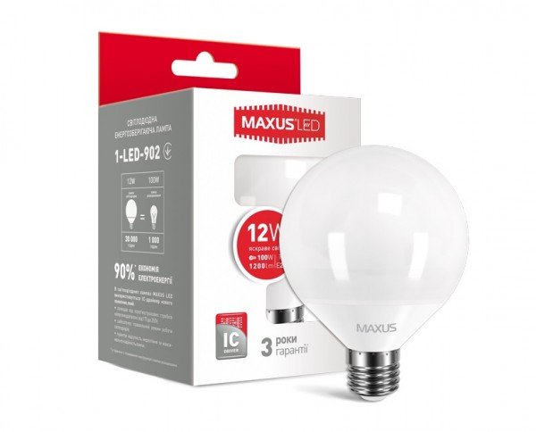 

Светодиодная лампа MAXUS G95 12W 4100K 220V E27 (1-LED-902)