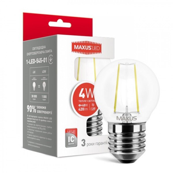 

Светодиодная лампа MAXUS G45 FM 4W теплый свет 220V E27 (1-LED-545-01)