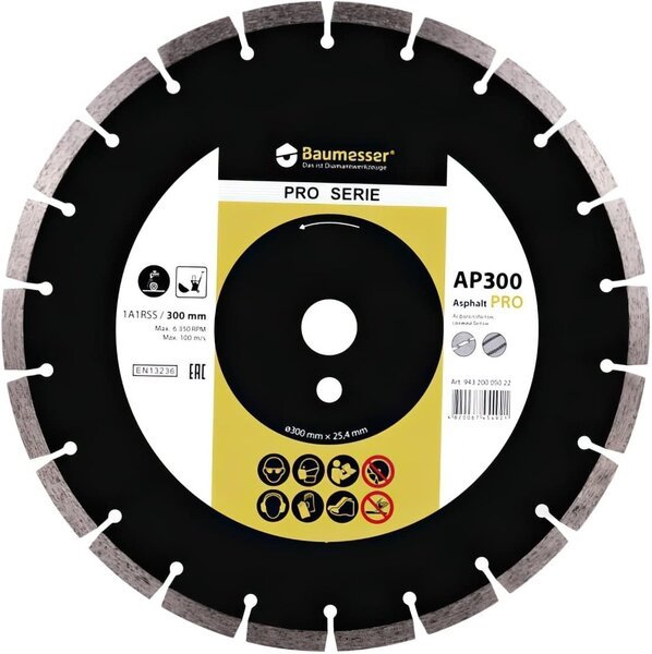 

Круг алмазный отрезной по асфальту 1A1RSS/C3-H 300x2,8/1,8x10x25,4-22 F4 Baumesser Asphalt Pro