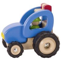 Машинка деревянная goki Трактор синий (55928G)
