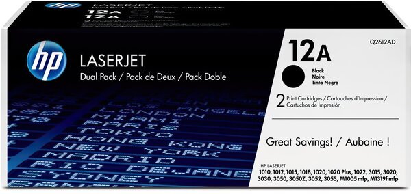 

Картридж лазерный HP 1010/1012/1015/1020/1022 DUAL PACK (Q2612AF)