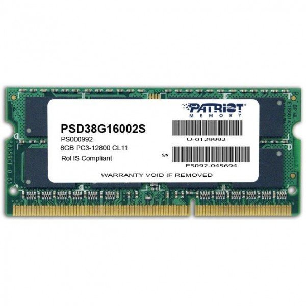 

Память для ноутбука PATRIOT DDR3 1600 8GB (PSD38G16002S)