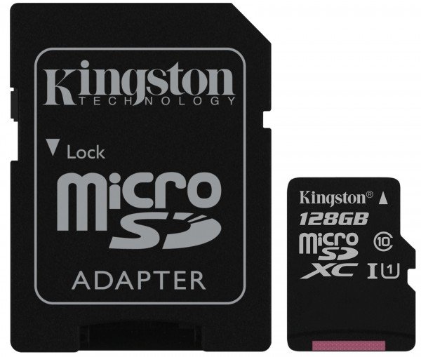 

Карта памяти Kingston microSDXC 128GB Class 10 UHS-I R80MB/s + SD-адаптер