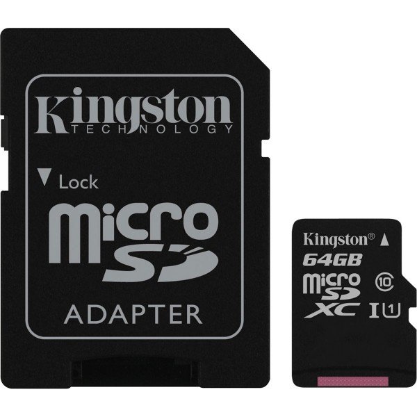 

Карта памяти Kingston microSDXC 64GB Class 10 UHS-I R80MB/s + SD-адаптер