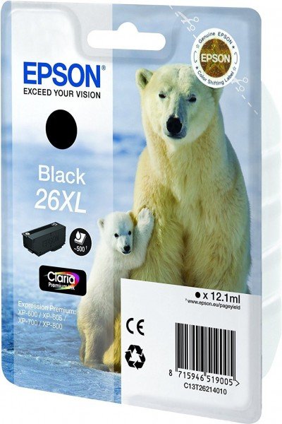 

Картридж струйный EPSON 26XL XP600/605/700 black pigment, 500 стр new (C13T26214012)