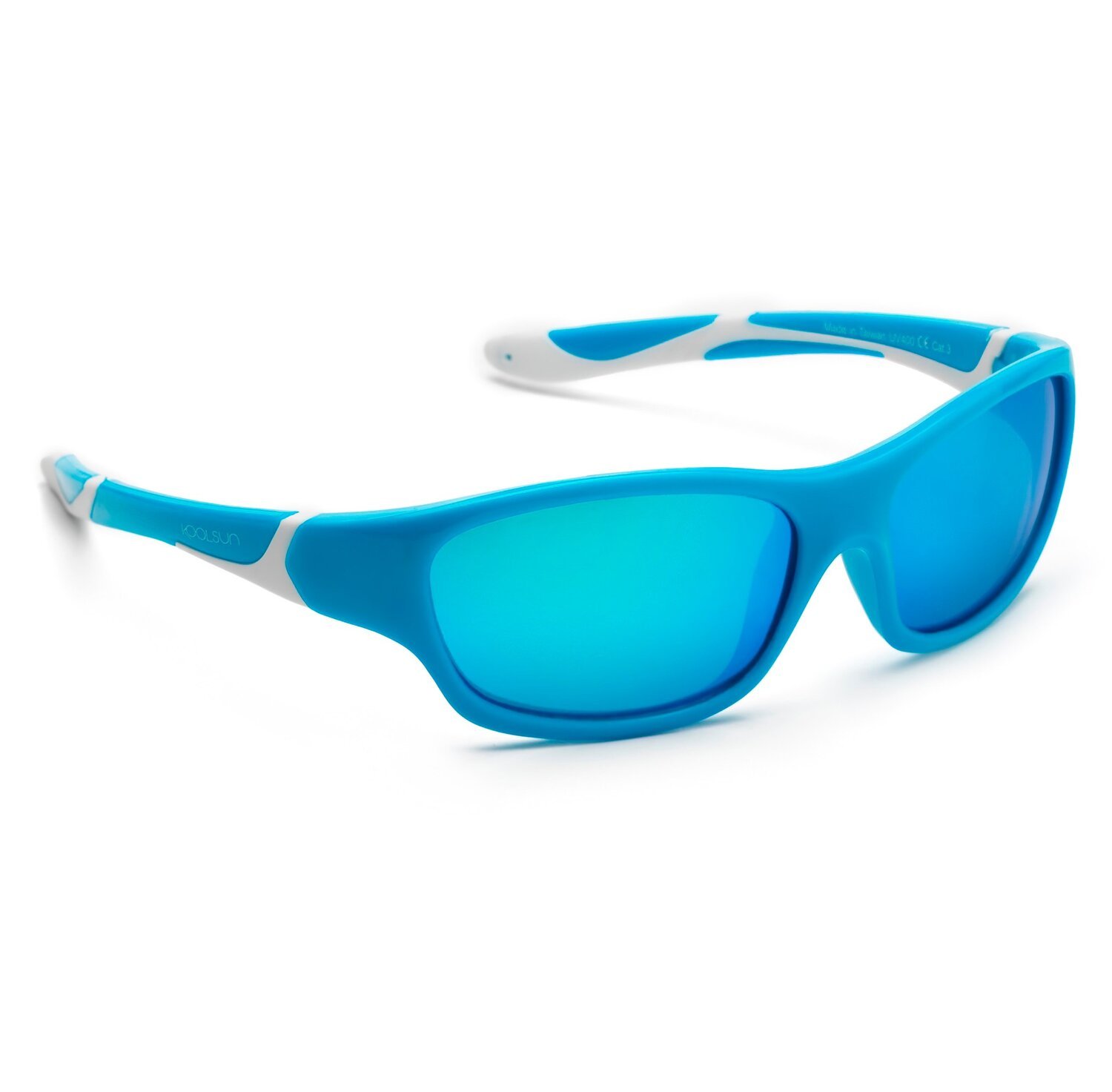 Детские солнцезащитные очки Koolsun Sport бирюзово-белые (Размер 3+) (KS-SPBLSH003) фото 