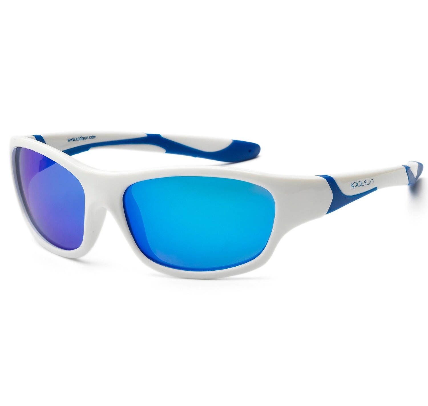 Детские солнцезащитные очки Koolsun Sport бело-голубые (Размер 6+) (KS-SPWHSH006) фото 
