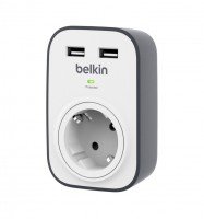 Сетевой фильтр Belkin c защитой от перенапряжения, 1 роз., 2xUSB 2.4A, 306 Дж, UL 500 В