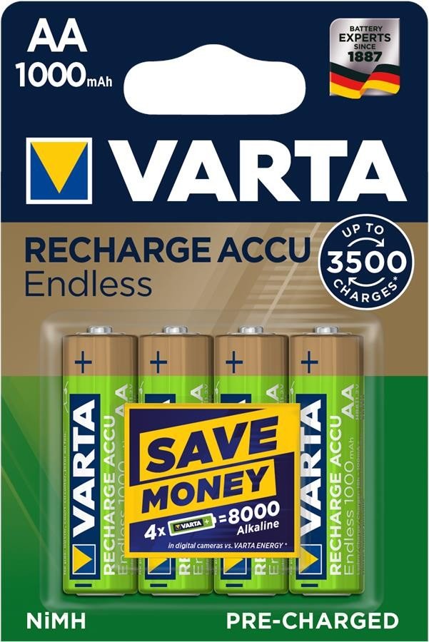 

Аккумулятор VARTA RECHARGEABLE ACCU ENDLESS AA 1000mAh BLI 4 NI-MH (56666101404)